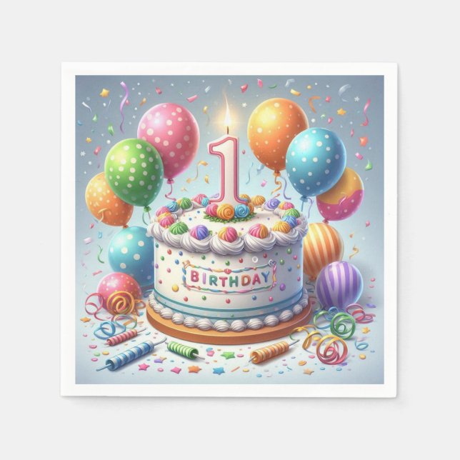 Servilleta De Papel cumpleaños de un año (Anverso)