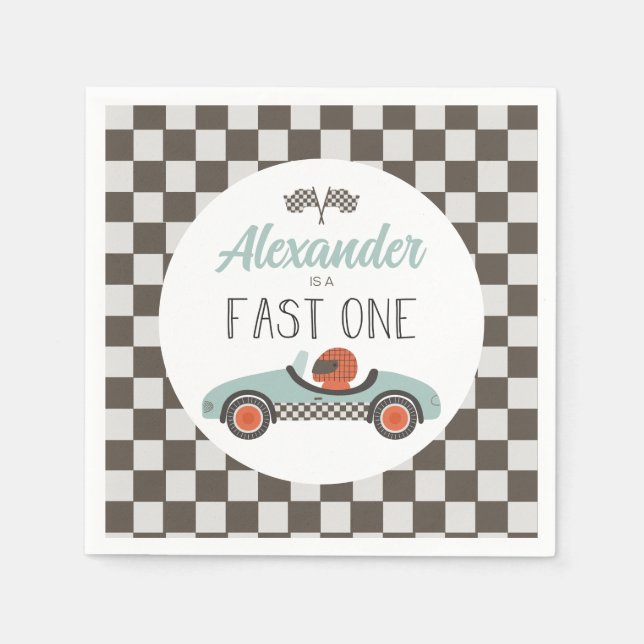 Servilleta De Papel Cumpleaños de un auto de carrera azul (Anverso)