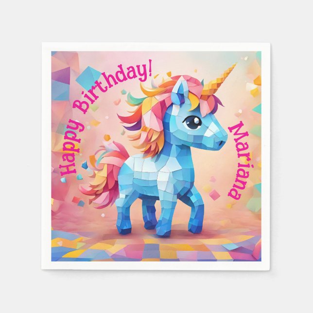 Servilleta De Papel Cumpleaños de Unicorn Pinata (Anverso)