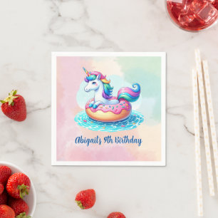 Servilleta De Papel Cumpleaños de Unicorn Pool Fiesta