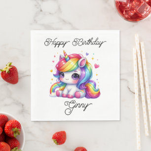 Servilleta De Papel Cumpleaños de Unicornio Arcoíris Colorido