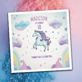 Servilleta De Papel Cumpleaños de Unicornio azul mágico y púrpura