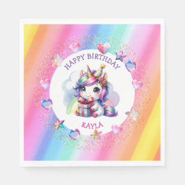 Servilleta De Papel Cumpleaños de Unicornio, Chica personalizado