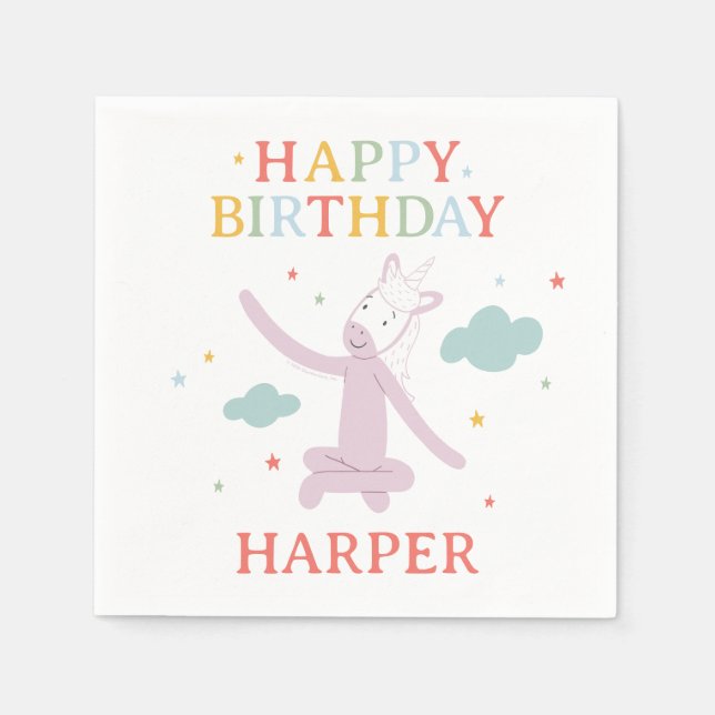 Servilleta De Papel Cumpleaños de Unicornio de Slumberkins (Anverso)