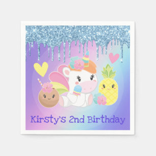 Servilleta De Papel Cumpleaños de unicornio de verano lindo y brillo