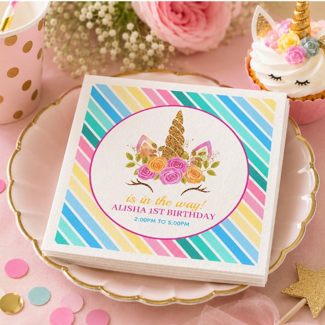 Servilleta De Papel Cumpleaños de Unicornio Fiesta de 1er Cumpleaños (Unicorn Birthday 1st Birthday Party Napkins)