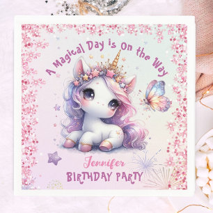 Servilleta De Papel Cumpleaños de Unicornio Fiesta de Niña Rosa Púrpur