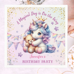 Servilleta De Papel Cumpleaños de Unicornio Fiesta Niña Rosa Dorado Li