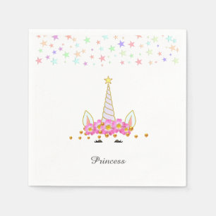 Servilleta De Papel Cumpleaños de Unicornio, Flores, Estrellas y Confe