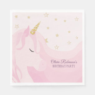 Servilleta De Papel Cumpleaños de Unicornio Mágico Rosa Dorado