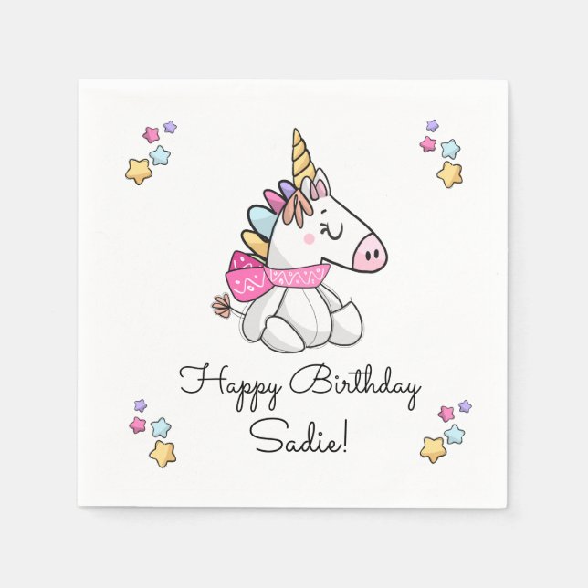 Servilleta De Papel Cumpleaños de Unicornio, mágico y personalizado (Anverso)