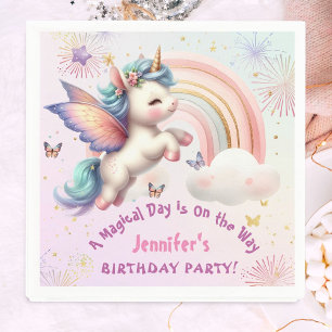 Servilleta De Papel Cumpleaños de Unicornio Niña Papel Morado Rosa