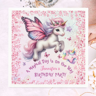 Servilleta De Papel Cumpleaños de Unicornio Niña Rosa Purpura Brillant