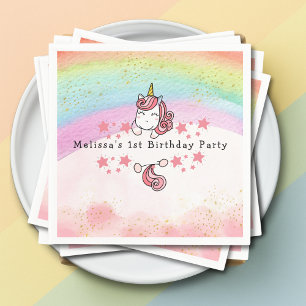 Servilleta De Papel Cumpleaños de Unicornio Pastel y Arcoíris