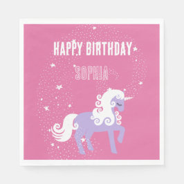 Servilleta De Papel Cumpleaños de Unicornio Pink Purple