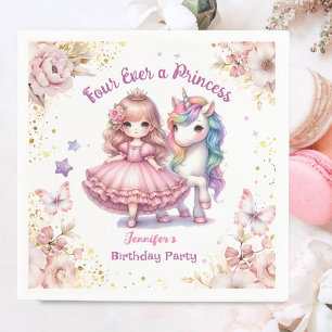 Servilleta De Papel Cumpleaños de Unicornio Princesa para Siempre 4 añ