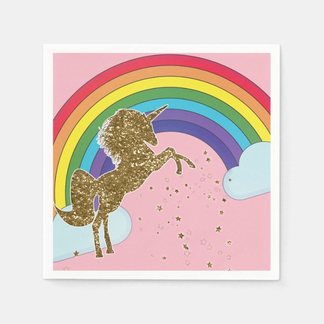Servilleta De Papel Cumpleaños de Unicornio Retro Arcoíris y Estrellas (Anverso)