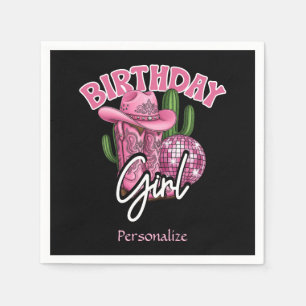 Servilleta De Papel Cumpleaños de Vaquera Rosa Personalizado con Glamo