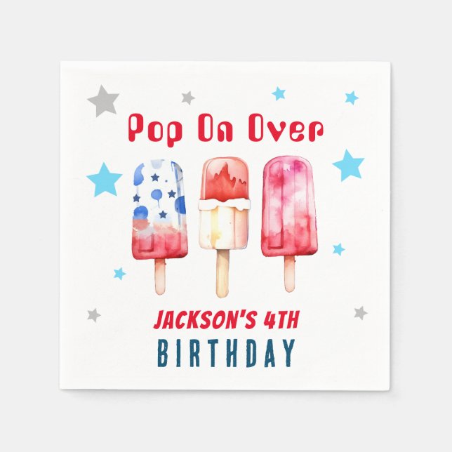 Servilleta De Papel Cumpleaños de verano de niños con paletas (Anverso)