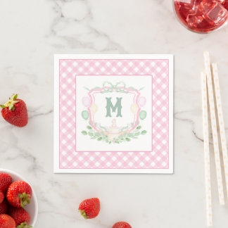 Servilleta De Papel Cumpleaños de Watercolor Rosa Monograma Cresta Fie