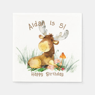 Servilleta De Papel Cumpleaños de Woodland Forest Moose Cute