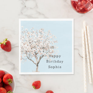 Servilleta De Papel Cumpleaños del árbol de flores rosadas de bonito