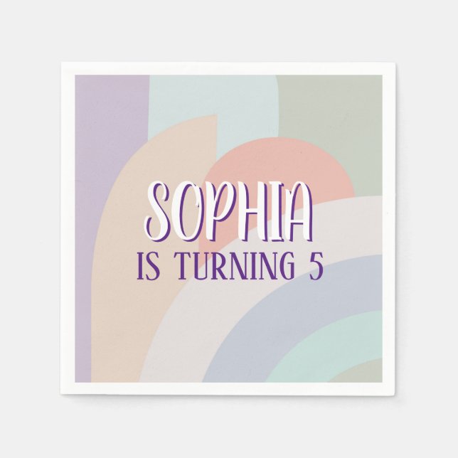 Servilleta De Papel Cumpleaños del arcoiris Boho Pastel (Anverso)