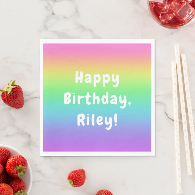 Servilleta De Papel Cumpleaños del Arcoiris Personalizado (In situ)