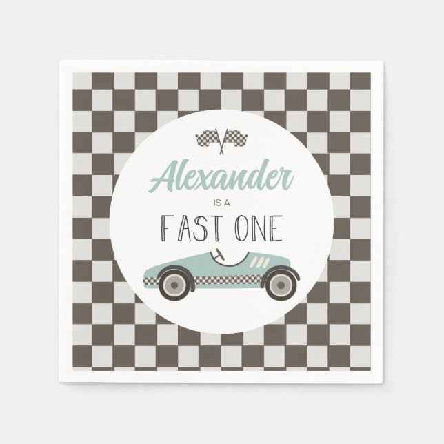 Servilleta De Papel Cumpleaños del Auto de Carreras Azul Fast One (Anverso)