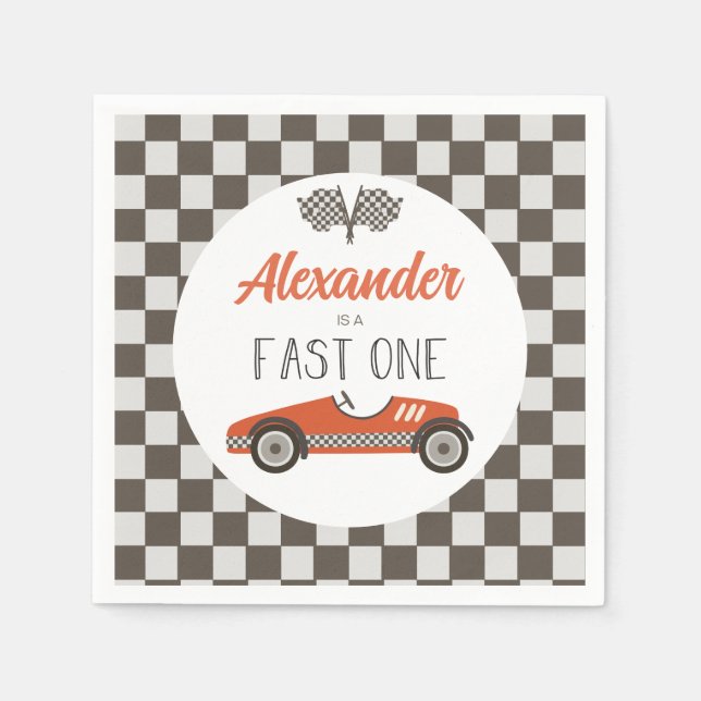 Servilleta De Papel Cumpleaños del Auto de Carreras Rojo Fast One (Anverso)