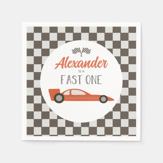 Servilleta De Papel Cumpleaños del Auto de Carreras Rojo Rápido Uno (Anverso)