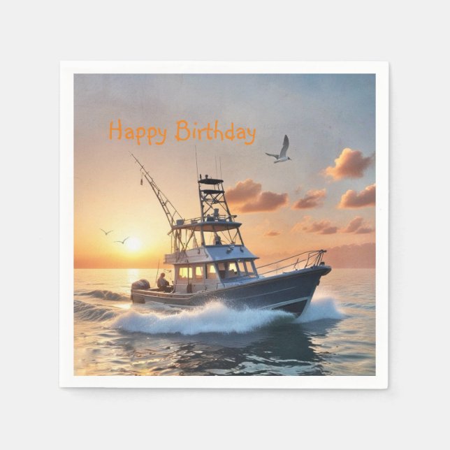 Servilleta De Papel Cumpleaños del barco pesquero (Anverso)