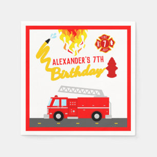 Servilleta De Papel Cumpleaños del Bombero del Camión de Bomberos Rojo