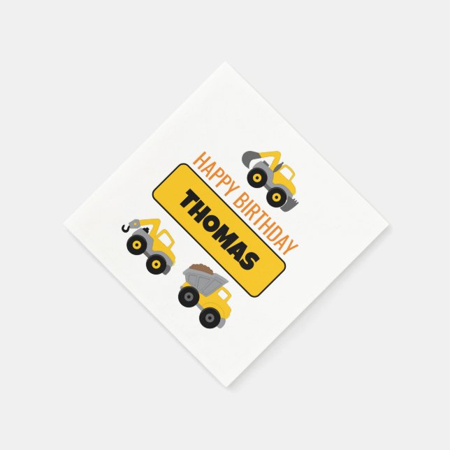 Servilleta De Papel Cumpleaños del camión de construcción (Borde)