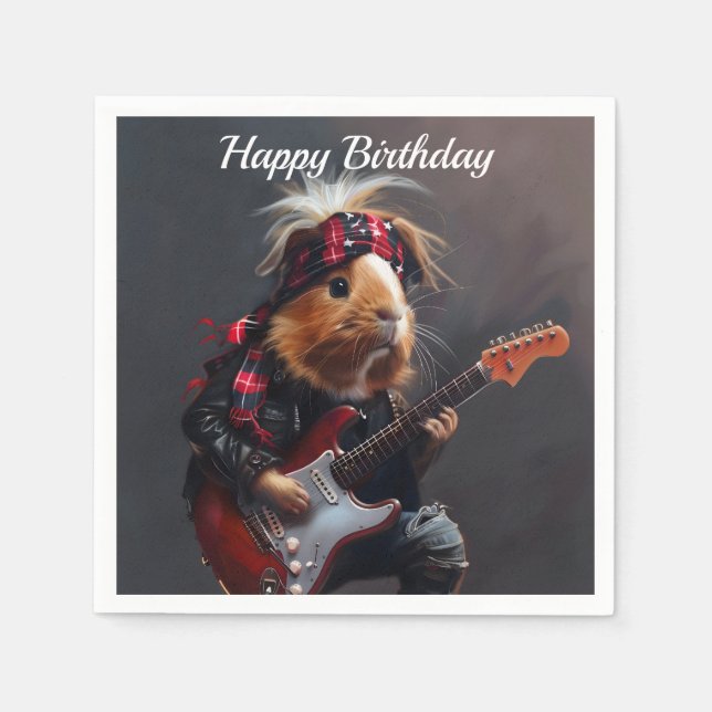 Servilleta De Papel Cumpleaños del Cerdo de Rock n Roll Guinea (Anverso)