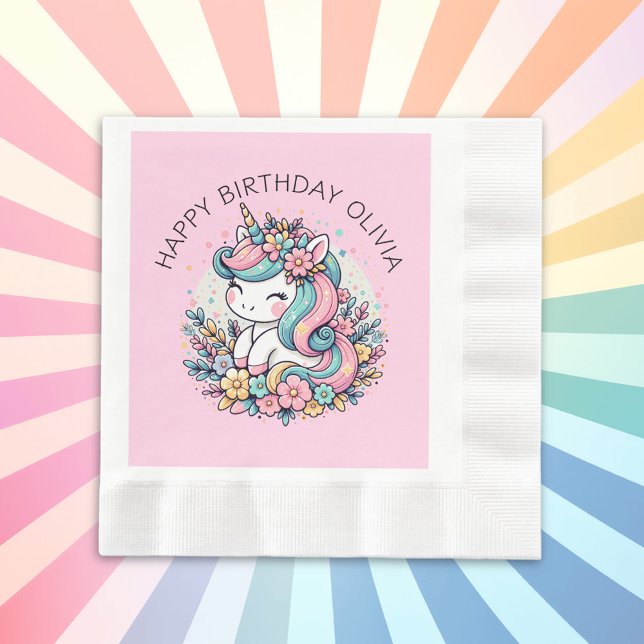 Servilleta De Papel Cumpleaños del Chica de Unicornio Rosa Personaliza (Subido por el creador)