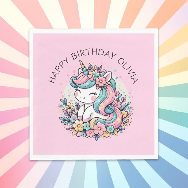 Servilleta De Papel Cumpleaños del Chica de Unicornio Rosa Personaliza (Subido por el creador)