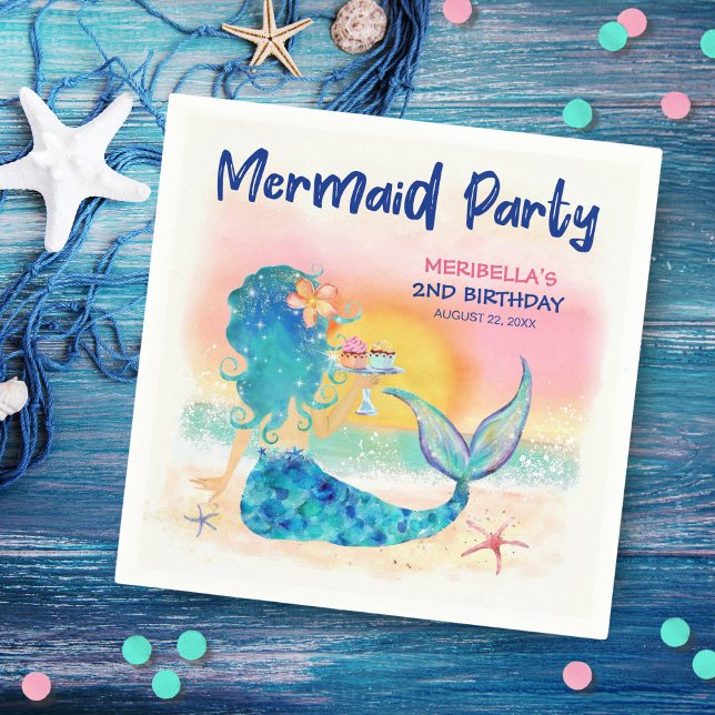 Servilleta De Papel Cumpleaños del Chica Tropical Beach Mermaid Sea Cu (Subido por el creador)