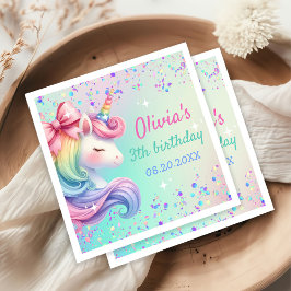 Servilleta De Papel Cumpleaños del Chica Unicornio Magnífico Pastel Ra