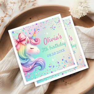 Servilleta De Papel Cumpleaños del Chica Unicornio Magnífico Pastel Ra