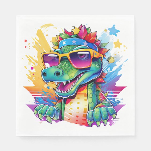 Servilleta De Papel Cumpleaños del Cocodrilo Rosa y Verde (Anverso)