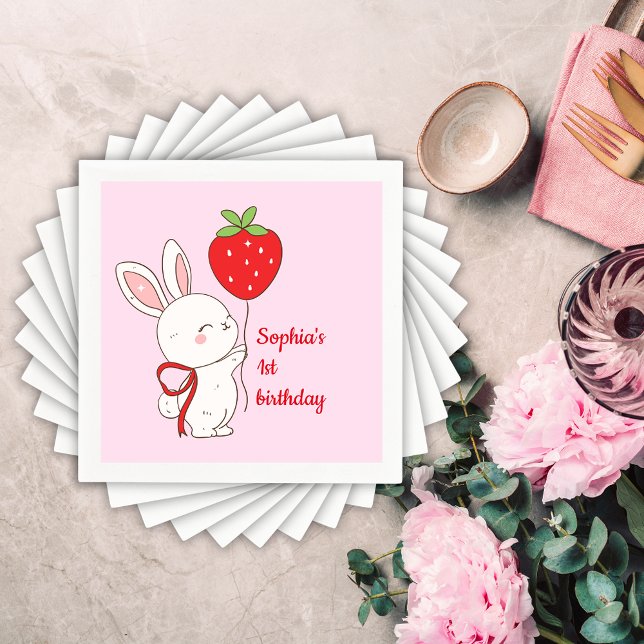 Servilleta De Papel Cumpleaños del conejito de fresa rosa (Subido por el creador)
