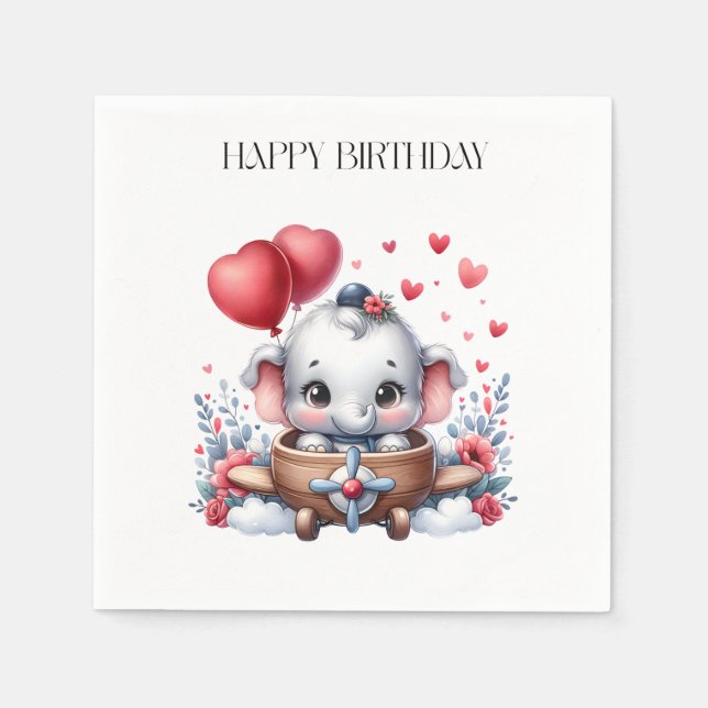 Servilleta De Papel Cumpleaños del elefante volador (Anverso)
