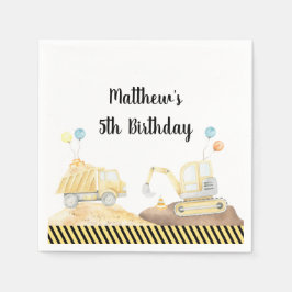 Servilleta De Papel Cumpleaños del excavador del camión de la construc