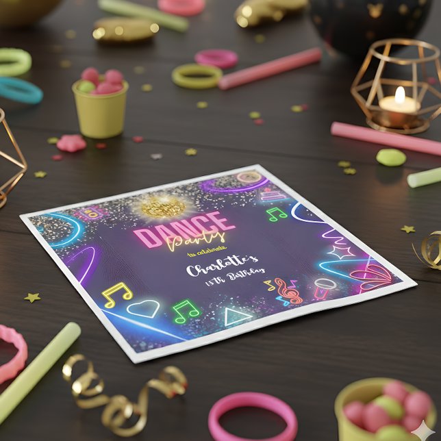 Servilleta De Papel Cumpleaños del fiesta de baile neón (Subido por el creador)