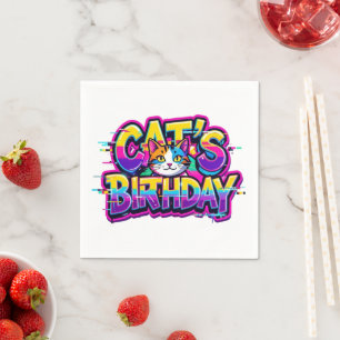 Servilleta De Papel Cumpleaños del Gato Arcoíris Glitch