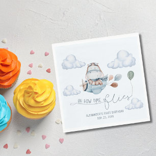 Servilleta De Papel Cumpleaños del hipopótamo lindo vuela avión y nube