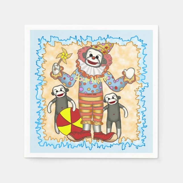 Servilleta De Papel Cumpleaños del Mono del Sock (Anverso)