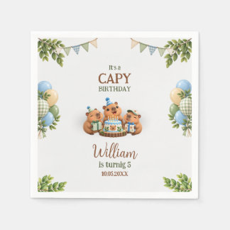 Servilleta De Papel Cumpleaños del niño Kawaii azul lindo Capybara Cap