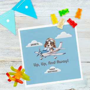 Servilleta De Papel Cumpleaños del niño piloto con perro lindo volando